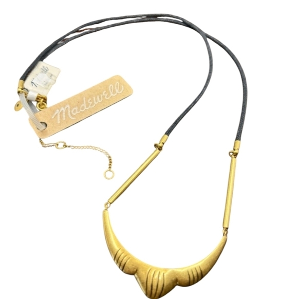 NWT Madewell Matte Gold Tone Necklace Black Cord - Picture 2 of 6